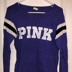 PINK Varsity Long Sleeve Jeweled Tee